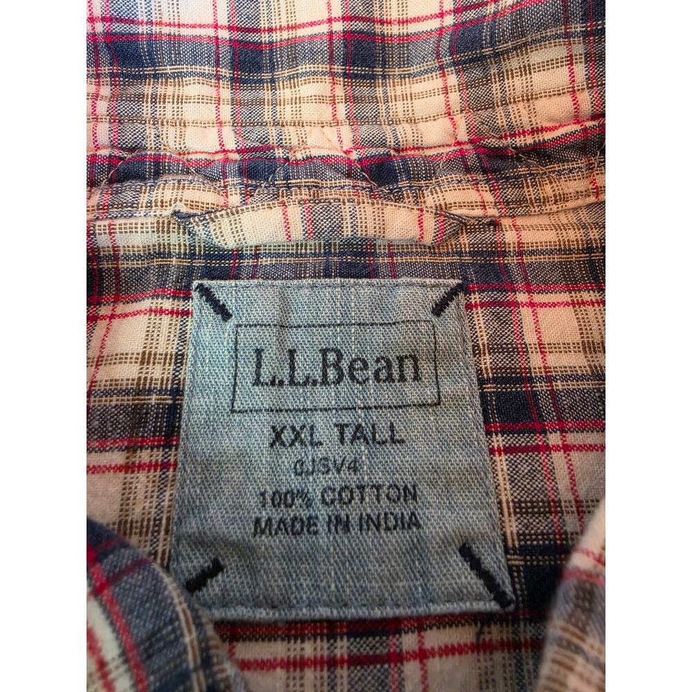 LL Bean Blue White Red Plaid Double-Pocket Long-Sleeve Button-Up Sz 2XLT - Picture 3 of 9